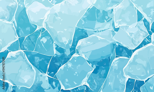 Close-up abstract illustration of blue cracked ice surface with natural frost and scratches in flat minimalist vector style for winter background design