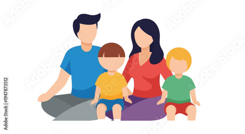 Family illustration parents and children sitting together