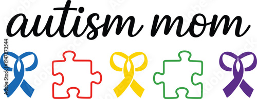 Autism Mom Awareness Puzzle Pieces Ribbon Support Design