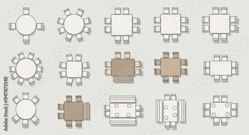 Overhead View of Various Table and Chair Arrangements for Events.