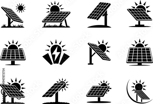 Various icons depicting renewable energy sources and sustainability concepts

