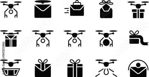 Creative icons representing drones delivering various gift packages