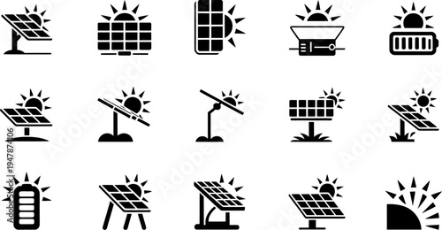 Collection of icons representing various types of renewable energy sources and equipment