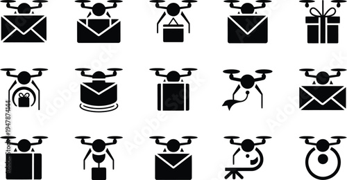 Creative icons of delivery packages with various transportation methods