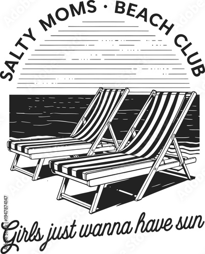 Salty Moms Beach Club Vintage Beach Illustration