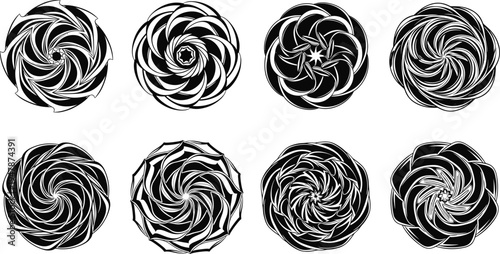 Abstract Spiral Swirl Shape Collection with Circular Rotating Patterns Isolated Vector Set for Logo Design, Decorative Elements, Branding Graphics, and Modern Geometric Illustrations