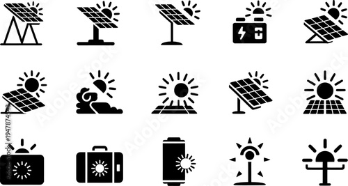 Collection of icons representing outdoor activities and survival essentials