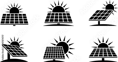 Six solar panels arranged in a grid formation under a bright sun.