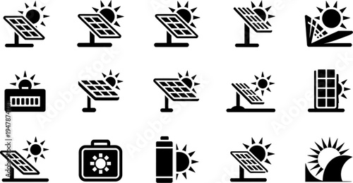 Collection of icons representing various types of renewable energy sources and technology