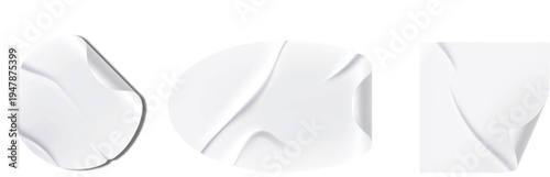 Realistic clean white page mockup. Blank adhesive stickers mock up with curved corner. Mockup empty sticky label.