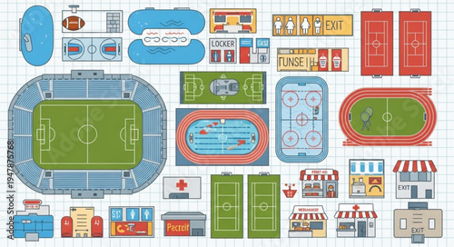 Overhead View of a Variety of Sports and Recreational Facilities.