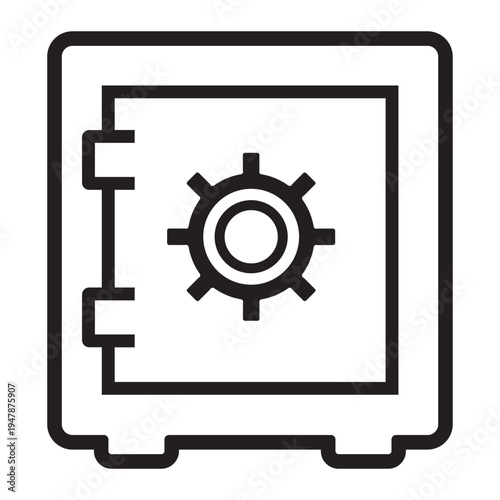 A safe with a gear lock on the front is shown closed.