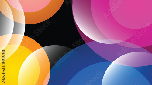 Abstract circle composition features overlapping with colorful gradient in various colors. Modern abstract circle background