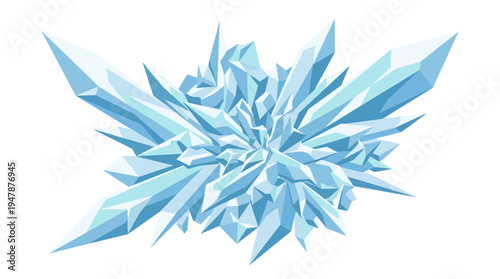 A blue crystal formation on a white background.