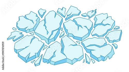 A broken piece of light blue ice.