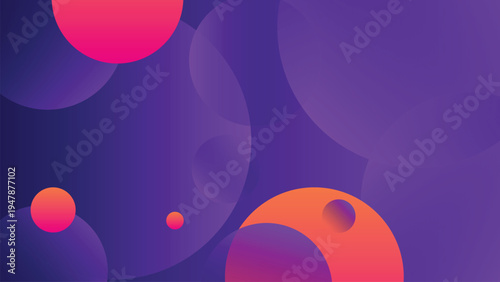 Abstract circle composition features overlapping with purple gradient in various colors. Modern abstract circle background