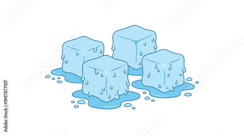 Melting ice cubes on a surface.