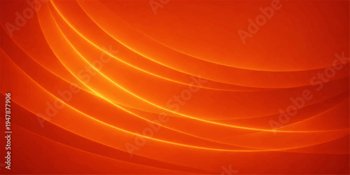 Abstract fluid golden light trails weave across a vibrant orange expanse, evoking a sense of energy and motion. The gradients and curves interplay creating depth and visual interest.