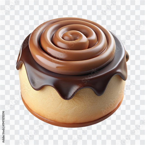 3D Vanilla Sponge Cake | Chocolate Swirl Motion, Dessert Icon