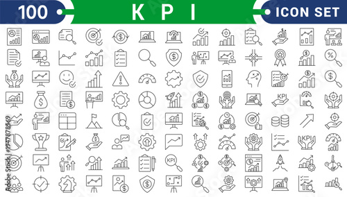 kpi icon set collection in solid glyph style. an icon pack contain scorecards,target,evaluation,goal setting,performance,metric