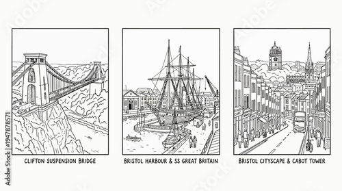 Bristol Landmarks Three Pen and Ink Drawings