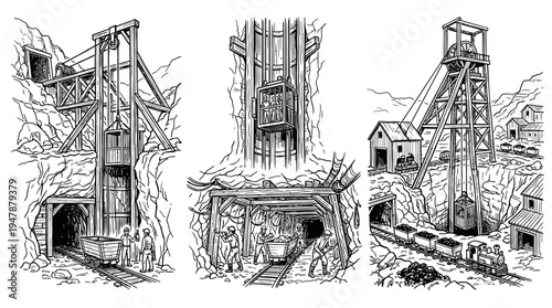 Vintage Mining Structures Shafts Railroads and Tunnels