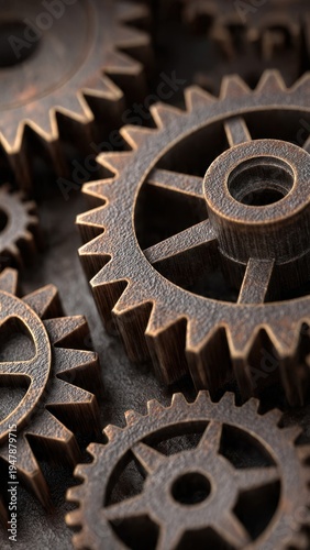 Detailed Shot of Interlocking Bronze Gears