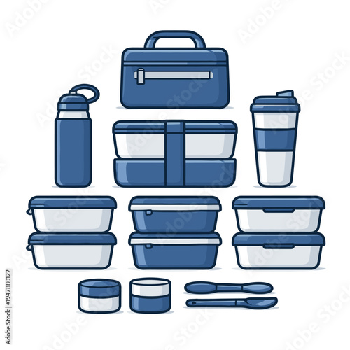 Lunch box set with containers and water bottle