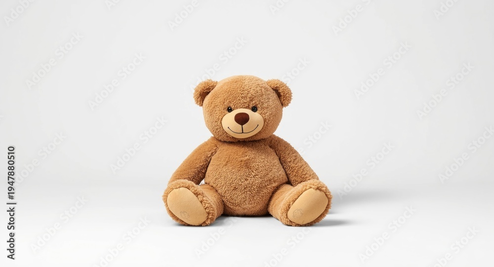Obraz premium A delighted big brown teddy bear positioned on plain floor with a clear white backdrop
