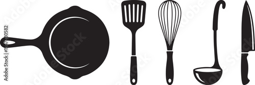 Black Cooking Utensils Silhouette Minimalist Vector Illustration
