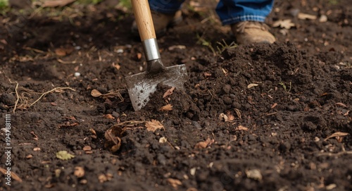 Wallpaper Mural Active spring garden project with tools turning loose soil layers Torontodigital.ca