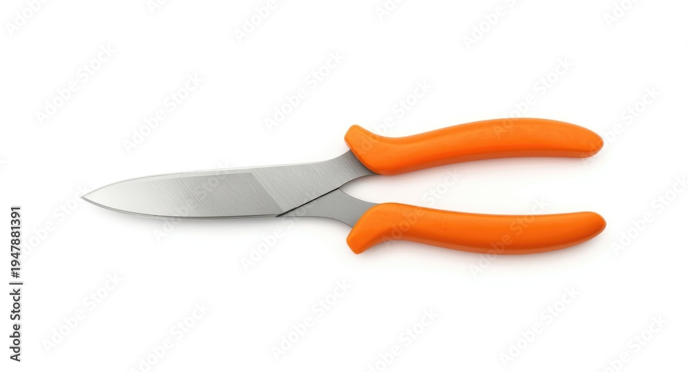 Obraz premium Cutting tool with orange handles isolated on a solid white background
