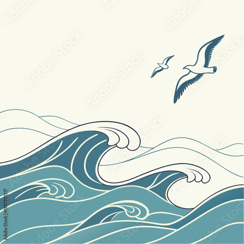 Ocean waves minimal vector background 1