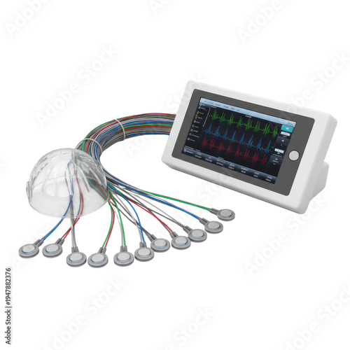 Medical Brain Activity Monitor With Multi Electrode Cap And Screen
