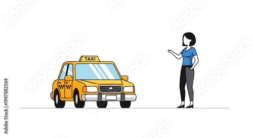 Woman standing next to taxi.