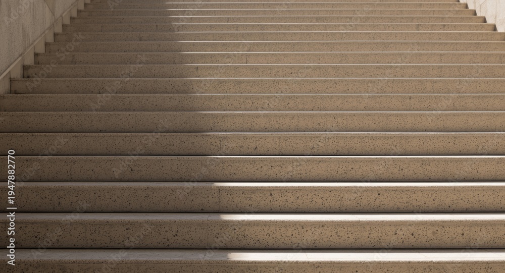 Fototapeta premium Concrete staircase steps illuminated by bright morning sunlight with minimal shadows
