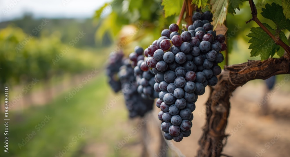 Obraz premium Blurred scenery focusing on large grape clusters at a heritage market