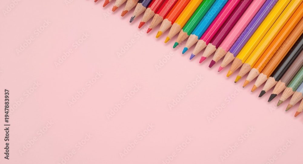 Fototapeta premium assorted colored pencils on a soft pastel background with copy space