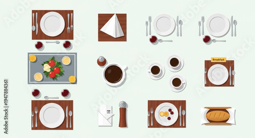 Elegant Table Settings and Coffee Arrangements for Dining and Refreshments.