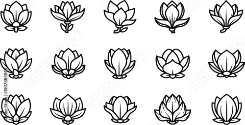 Black line of lotus flowers line black and white floral minimalist