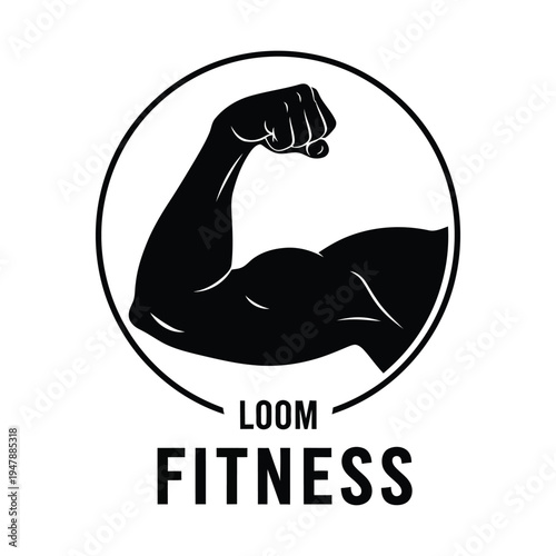 A stylized graphic illustration featuring two muscular arms flexing in a symmetrical pose design