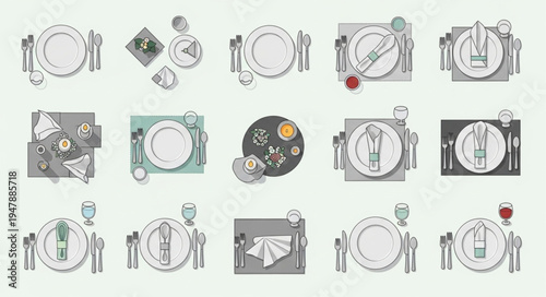 Elegant Table Setting Illustrations for Formal Dining Occasions.
