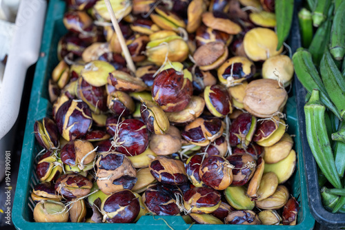 Fresh water chestnuts and vegetables at Bangkok wet market