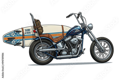 Motorcycles bring surfboard illustration