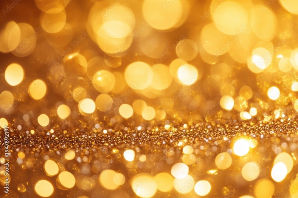 Fototapeta premium warm golden bokeh lights and glittering surface with sparkling particles evoking festive joyful luxurious glow