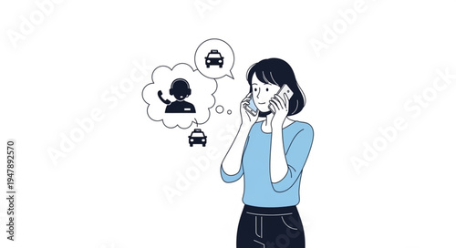 Woman Thinking on Phone Call.