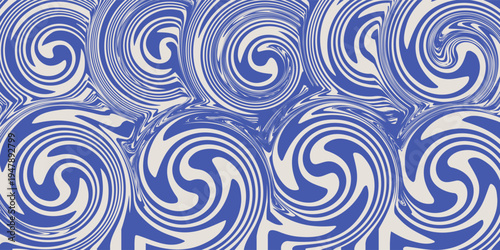 Blue wavy lines abstract background. Trendy psychedelic retro style backdrop. Waves, swirl and twirl pattern. Twisted distorted vector texture.