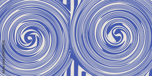 Blue wavy lines abstract background. Trendy psychedelic retro style backdrop. Waves, swirl and twirl pattern. Twisted distorted vector texture.