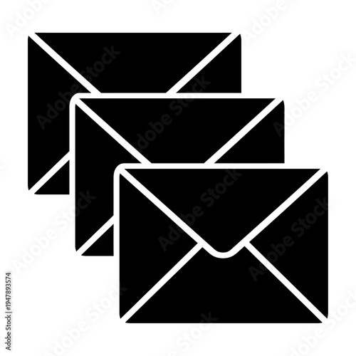 Three black envelopes arranged in a vector design for communication and mailing