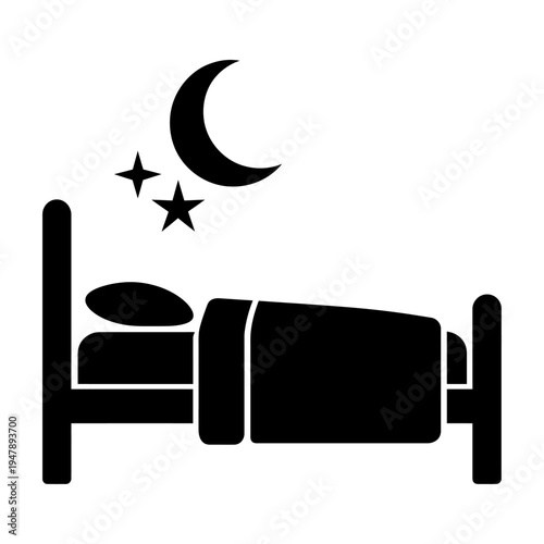 Vector of a cozy bed and night sky with a moon and stars